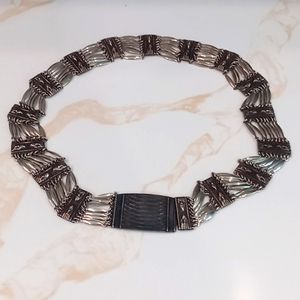 Vtg Mexico Silver Panel Link Belt Aztec Style 30" 925